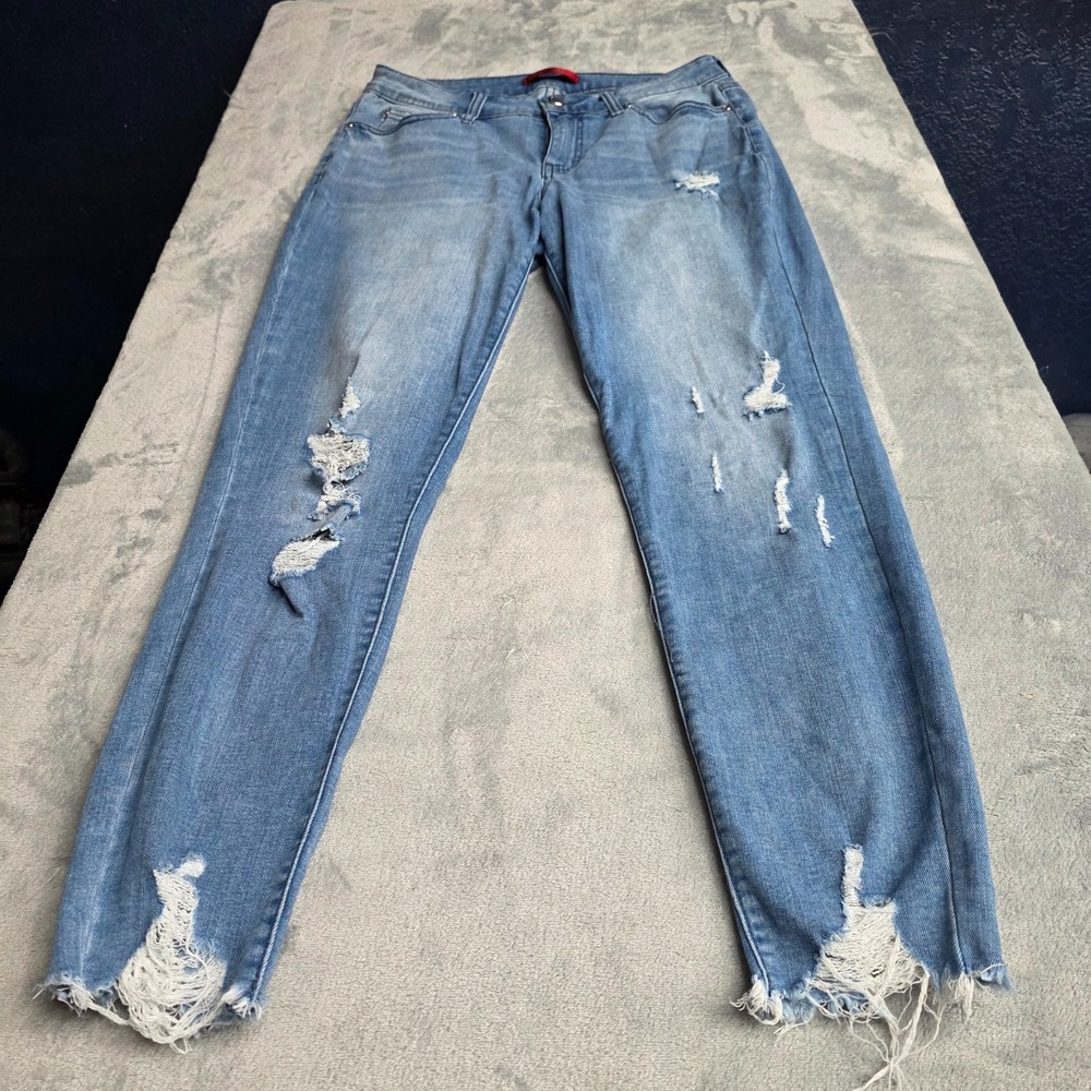 Jennifer Lopez Jeans Womens Sz 6 Blue High Rise Skinny Raw Hem Stretch JLO Logo